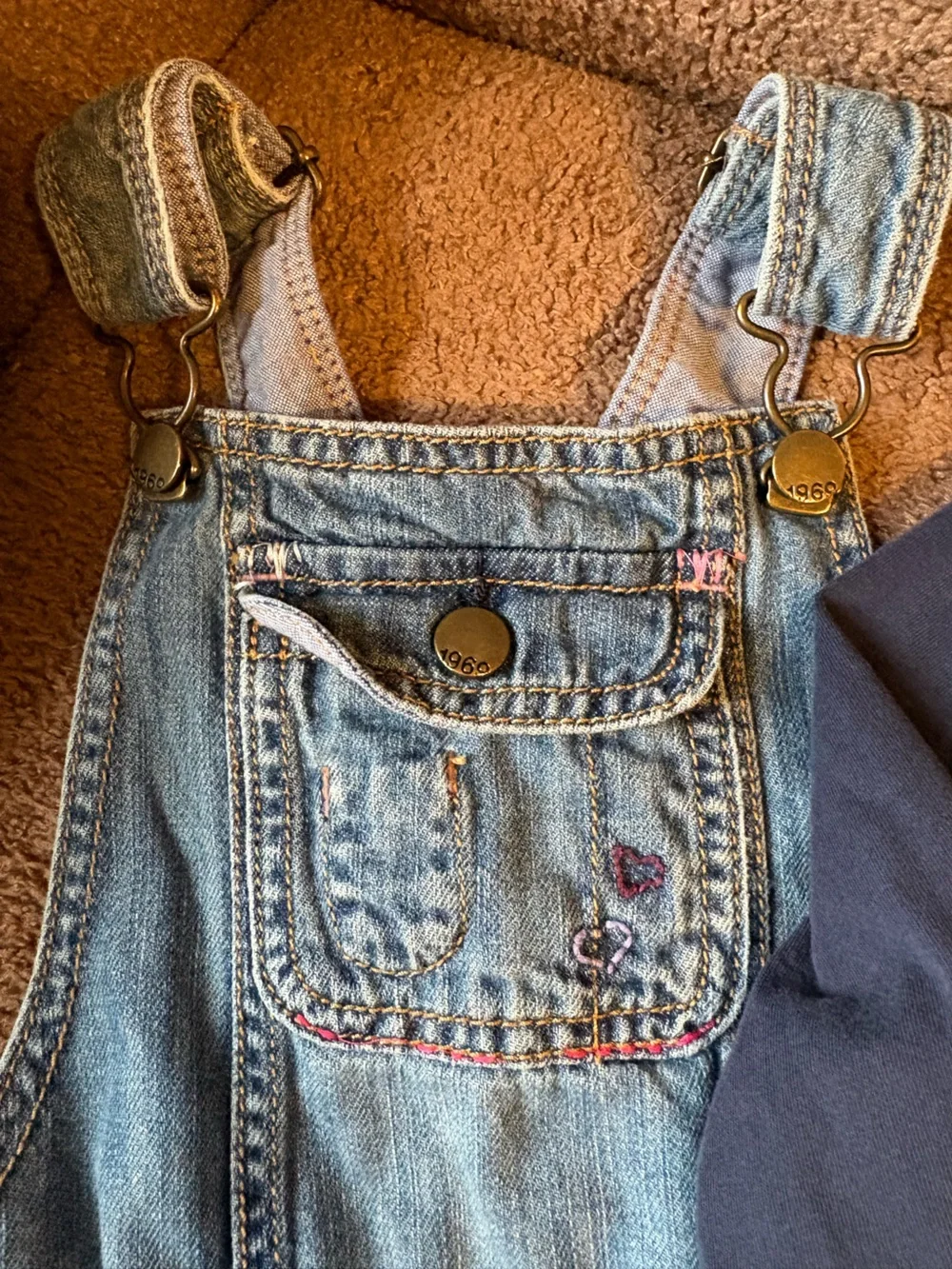 90s Faded Glory Purple Stripe Bodysuit & Blue Denim Overalls Kids Matching Set